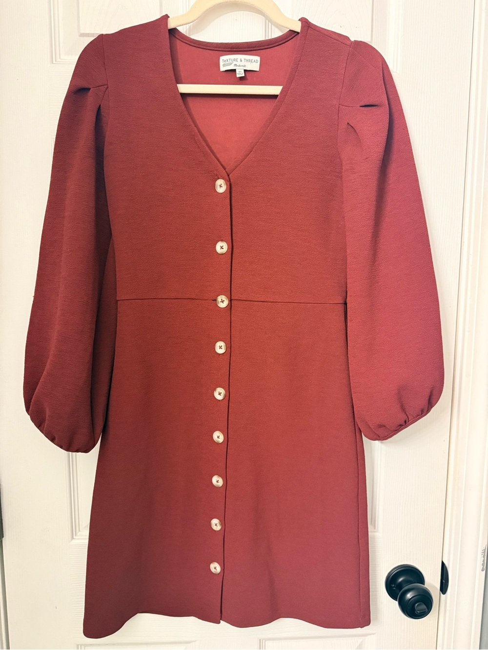 Madewell maroon button long sleeve dress - Picture 3 of 6